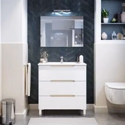 Mobile bagno da terra Brillo bianco e rovere con top e specchio L 80 cm x P 45 cm x H 86 cm