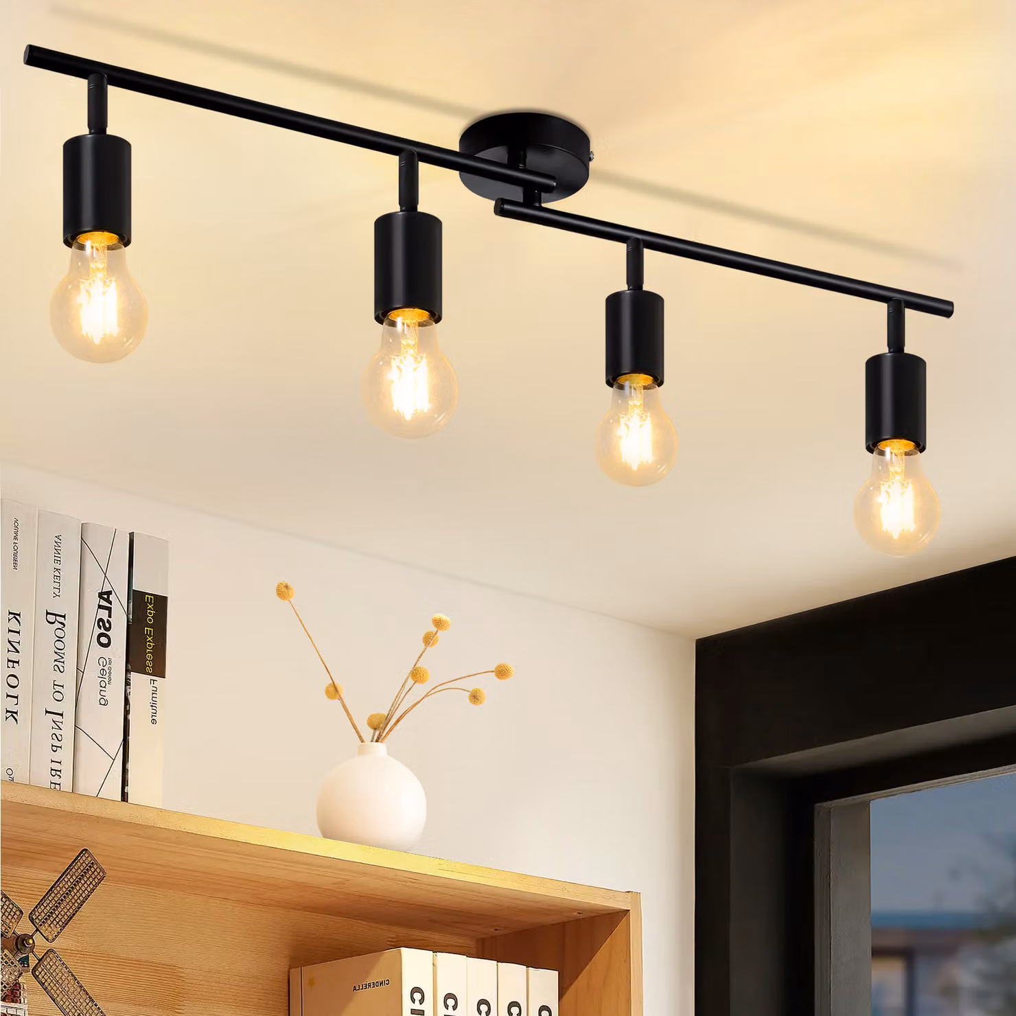 ZMH faretto da soffitto 4 fiamme nero E27 lampada da soffitto vintage faretto orientabile per cucina corridoio soggiorno camera da letto