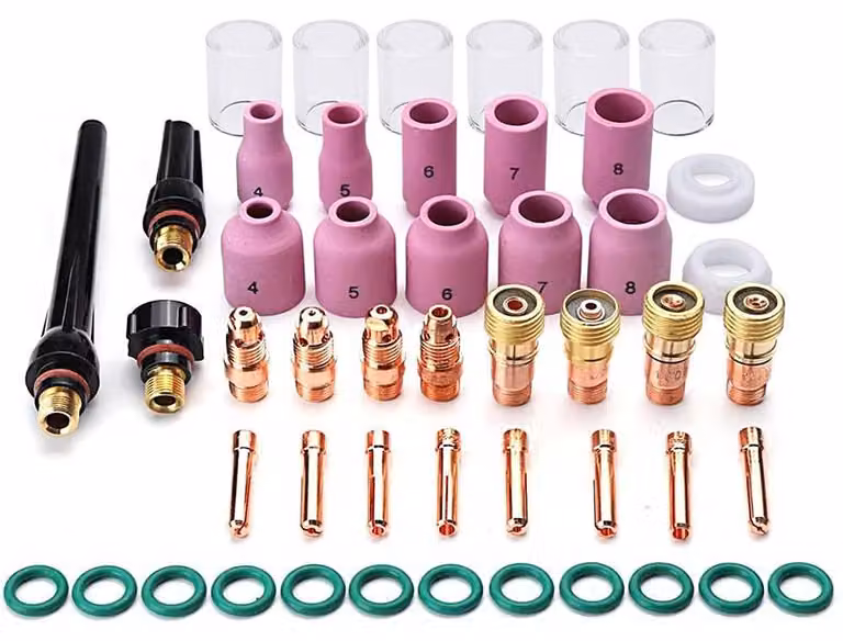 Kit di accessori per torcia di saldatura TIG, composto da 49 pezzi, compatibile con i modelli WP-17, WP-18 e WP-26