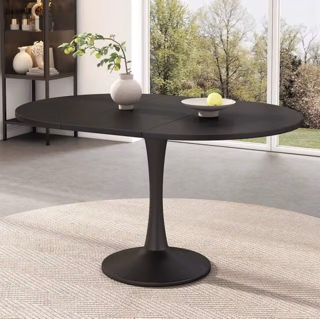 Tavolo da pranzo ovale allungabile ULEVR 140x100x75 cm in MDF e ferro, nero