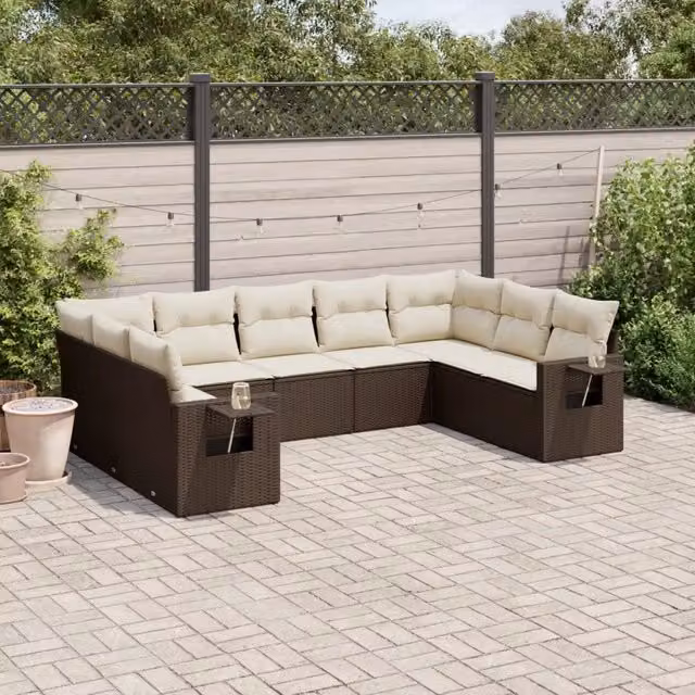 Set Divani da Giardino 9pz con Cuscini Marrone in Polyrattan 3252940