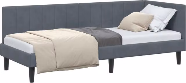 Letto singolo moderno con cornice imbottita in velluto grigio, L/P/H: 80 x 200 x 140 cm