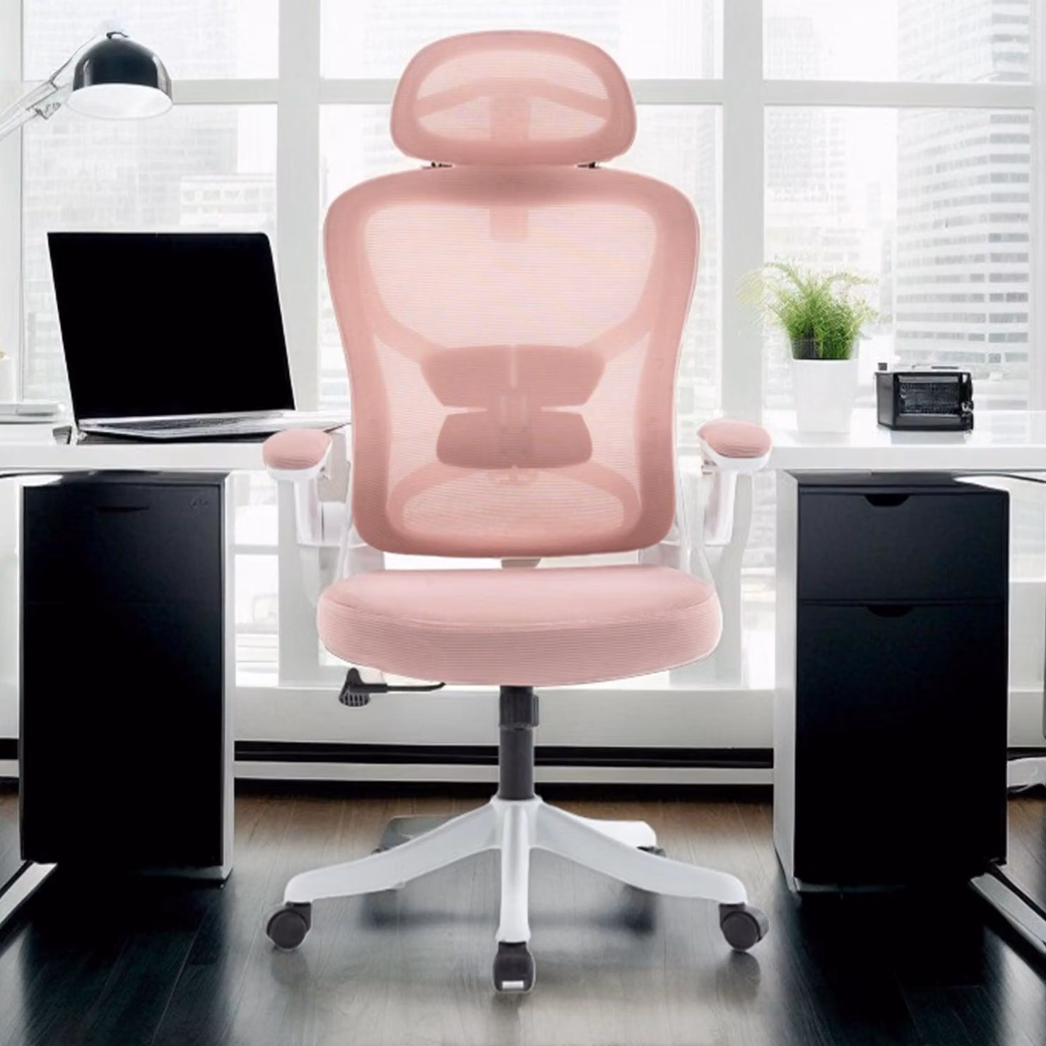 Sedia da ufficio ergonomica, sedia da scrivania con poggiatesta, braccioli e supporto lombare regolabili, sedia girevole, con funzione reclinabile, sedia direzionale in mesh, progettata per il comfort della schiena