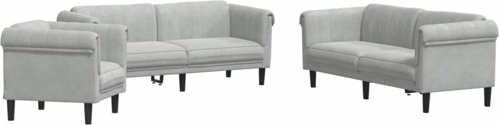 Set di Divani 3 pz Grigio Chiaro in Velluto