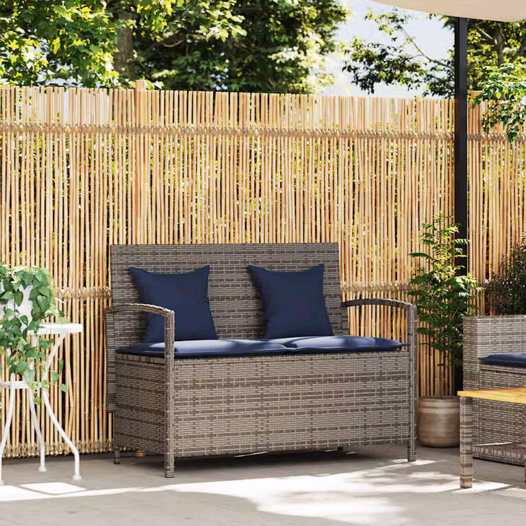 vidaXL Panca Portaoggetti da Giardino con Cuscino Grigio in Polyrattan