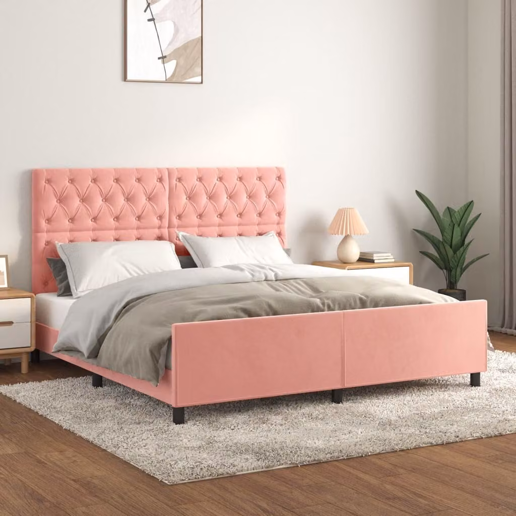The Living Store Struttura letto con testiera rosa 160x200 cm in velluto
