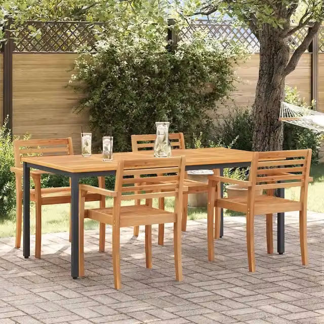 Tavolo da Esterno Naturale e Nero 180 x 90 x 75 cm 4010612