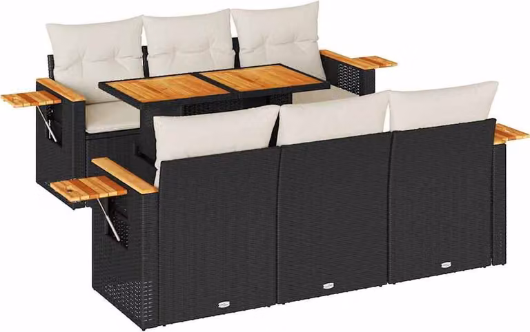 Set Divani da Giardino con Cuscini 7pz Nero Polyrattan Acacia