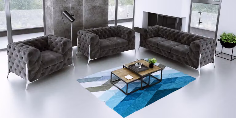 Designer Chesterfield Sofagarnitur Sofa Couch Polster Set 321 Sitzer Samt Set