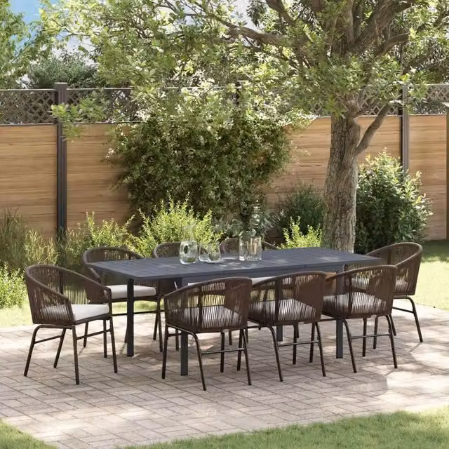 Set da pranzo per giardino e terrazzo vidaXL in polyrattan marrone composto da 9 pezzi – 1