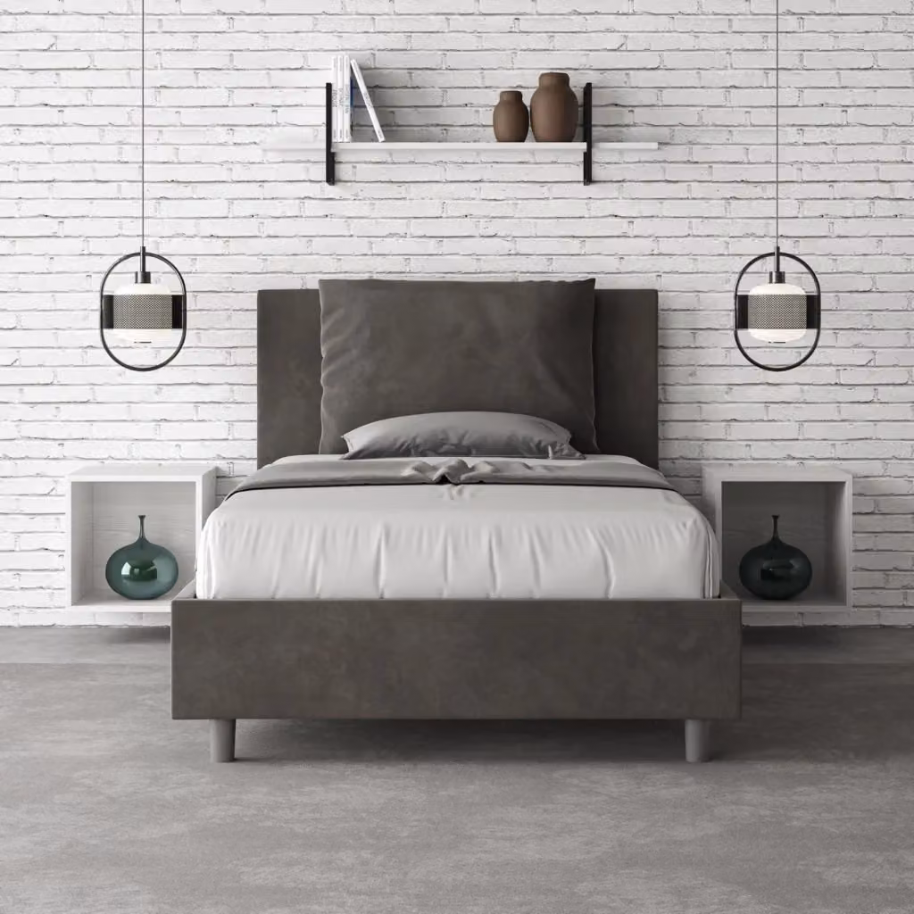 Letto matrimoniale moderno GIORDANOSHOP con contenitore a sollevamento e struttura imbottita in microfibra grigia L/P/H: 135 x 222 x 110 cm – 2