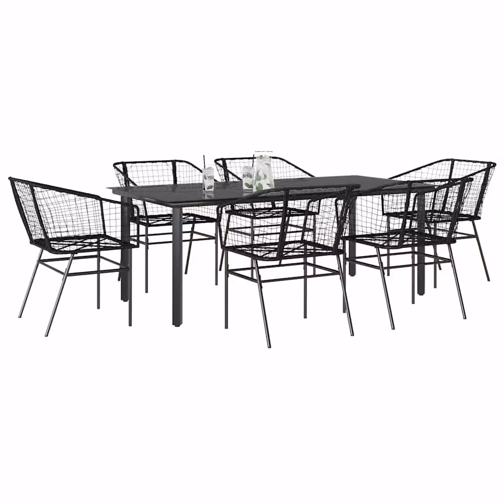 Set Pranzo da Giardino vidaXL in Polyrattan e Vetro Nero, 7 Pezzi