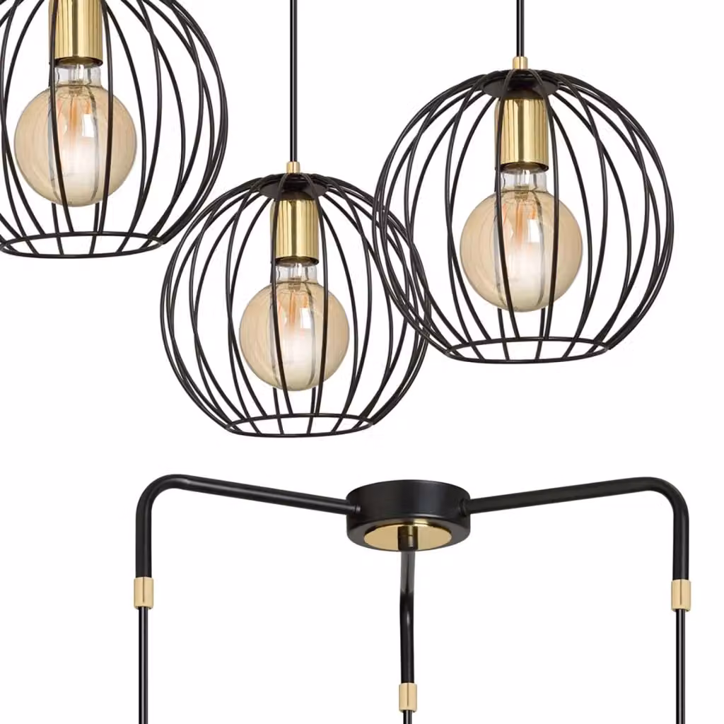 Lampadario a soffitto contemporaneo Omoikane Luceart-Classic in metallo nero e oro con 3 luci E27 IP20 – 2