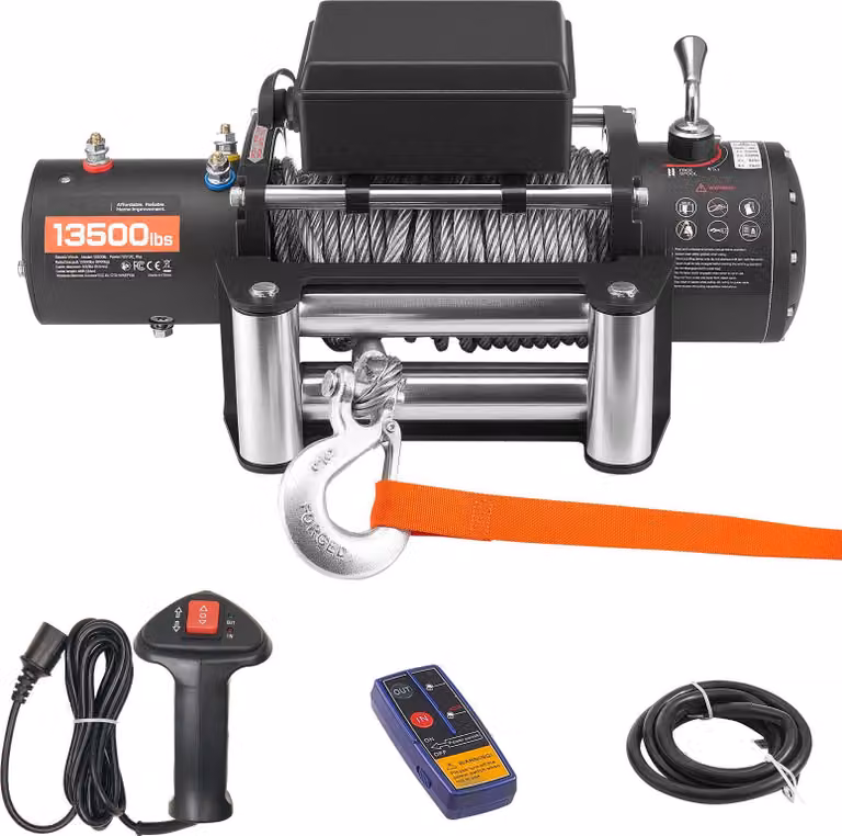 SucceBuy Argano elettrico a cavo, forza di trazione di 6100 kg, argano da 12 V DC con cavo d'acciaio da 24 m, telecomando wireless e a filo, argano IP55 per SUV, jeep, rimorchi, barche e veicoli fuoristrada