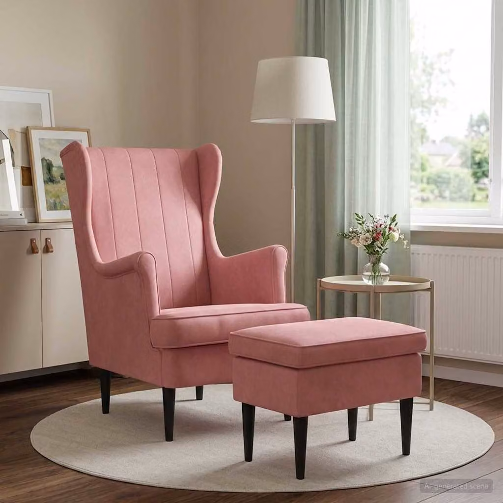 Set di Poltrona con Ottomano vidaXL in Velluto Rosa per Soggiorno e Camera da Letto