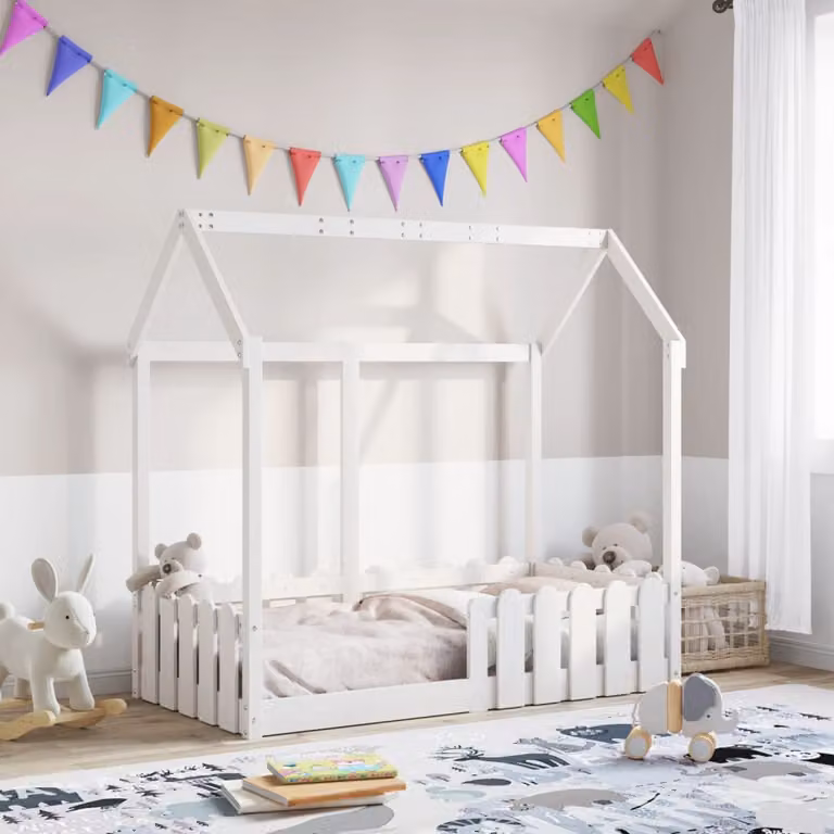 vidaXL Giroletto Casetta per Bambini in Legno di Pino Massello Bianco 70x140 cm