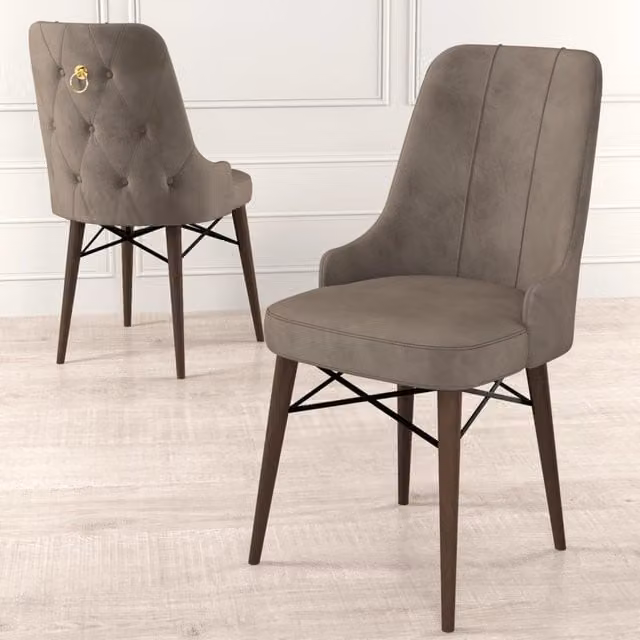 Set di 6 sedie da pranzo DMORA Cressa in ecopelle marrone con struttura in metallo e legno per cucina e sala da pranzo