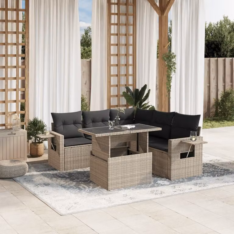Maison Exclusive - Set Divano da Giardino 6pz con Cuscini Grigio Chiaro Polyrattan