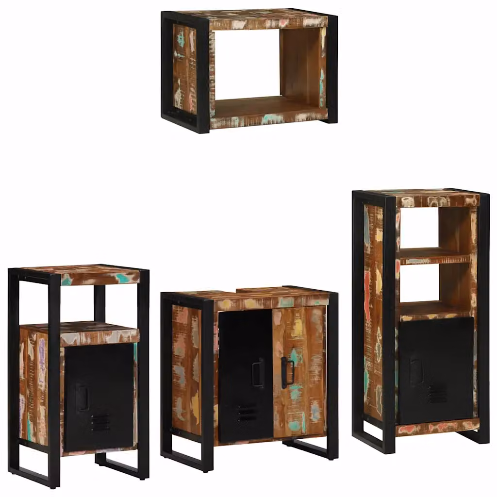 Set di mobili per il bagno vidaXL in legno e metallo multicolore e nero con armadietto a muro e mobile sottolavabo, stile minimalista