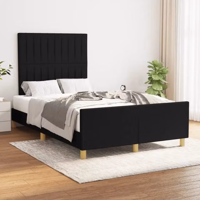 Giroletto vidaXL in tessuto nero con struttura in legno e doghe, L/P: 120 x 200 cm – 1