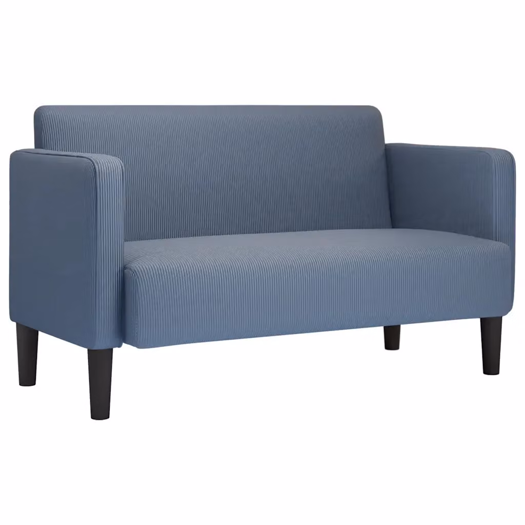 Divanetto Moderno vidaXL in Velluto a Coste Blu con Cuscini, L: 124 cm, P: 74,5 cm, H: 68 cm – 2