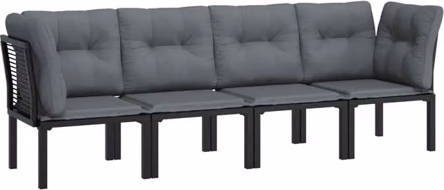 Set Salotto da Giardino 4 pz | Set di Mobili da Esterno Nero e Grigio in Polyrattan
