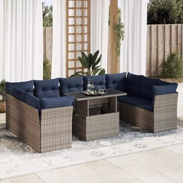 Divano Giardino 10 pz con Cuscini Grigio in Polyrattan Acacia 3326222