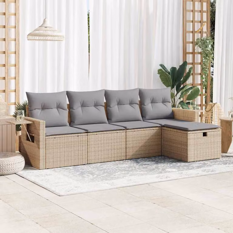 Set Divano da Giardino vidaXL 5 pz in Polyrattan Beige con Cuscini e Struttura in Metallo