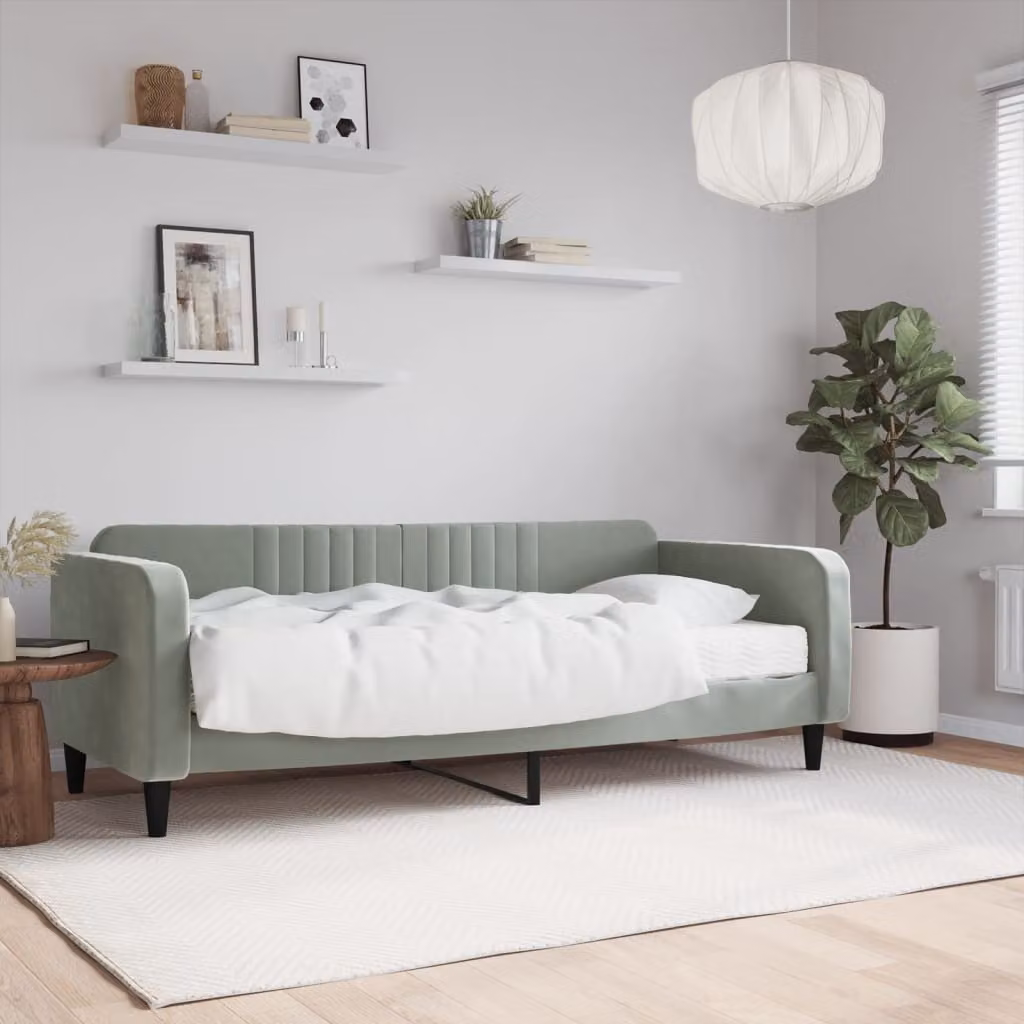 vidaXL Divano Letto in Velluto Grigio con Materasso 90x200 cm