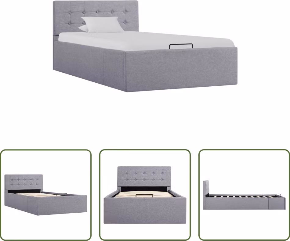 The Living Store Letto contenitore Idraulico Tessuto grigio chiaro 100×200 cm