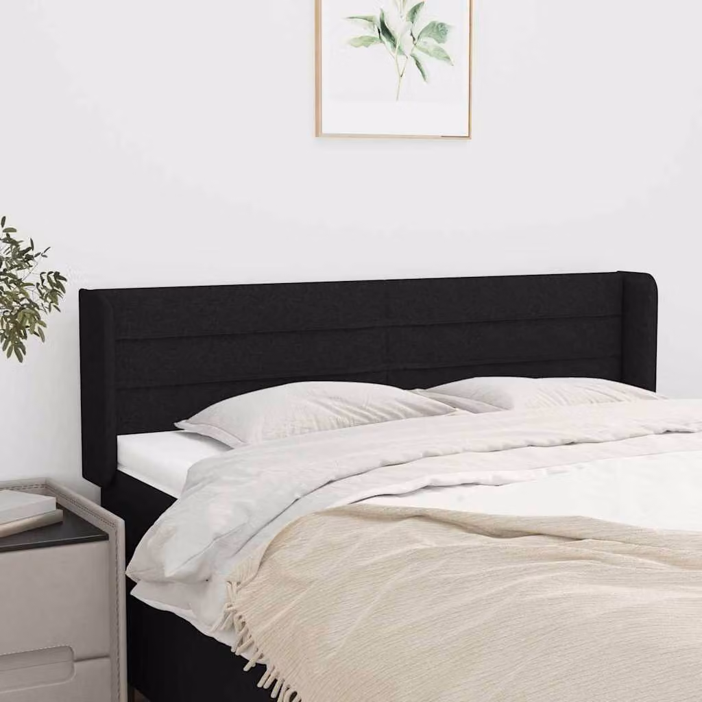 Testiera ad orecchio vidaXL in tessuto nero con struttura in legno L: 147 cm, P: 16 cm, H: 78-88 cm