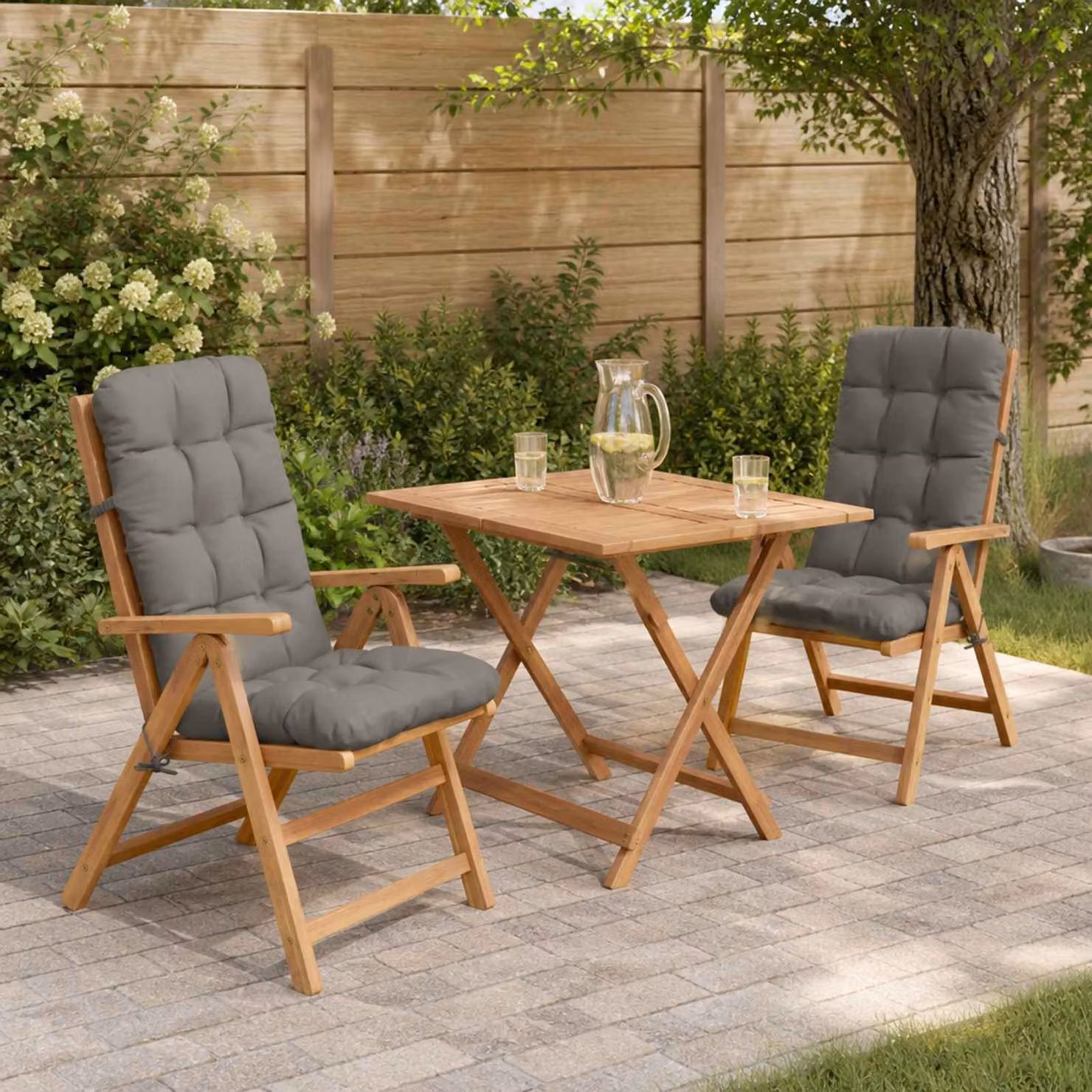 Set di 2 cuscini per sedia alta vidaXL VIANEN in poliestere grigio con fodera rimovibile e resistenza UV