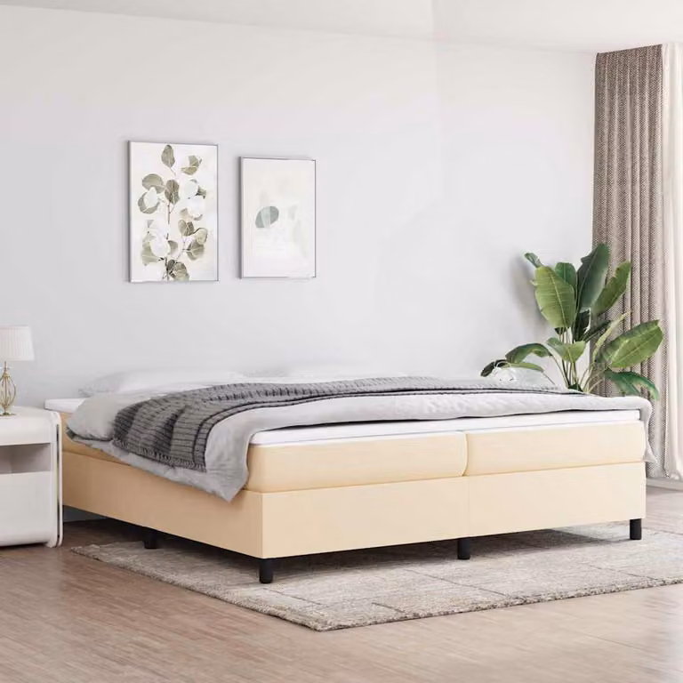 vidaXL Struttura Letto a Rete a Molle Imbottita in Tessuto Beige L: 200 cm, P: 200 cm, H: 35 cm