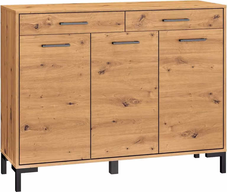FURNLUX Credenza Nevio Rovere e Nero 120cm / Colore principale: Beige / Dimensioni: 120 x 94 x 34 cm