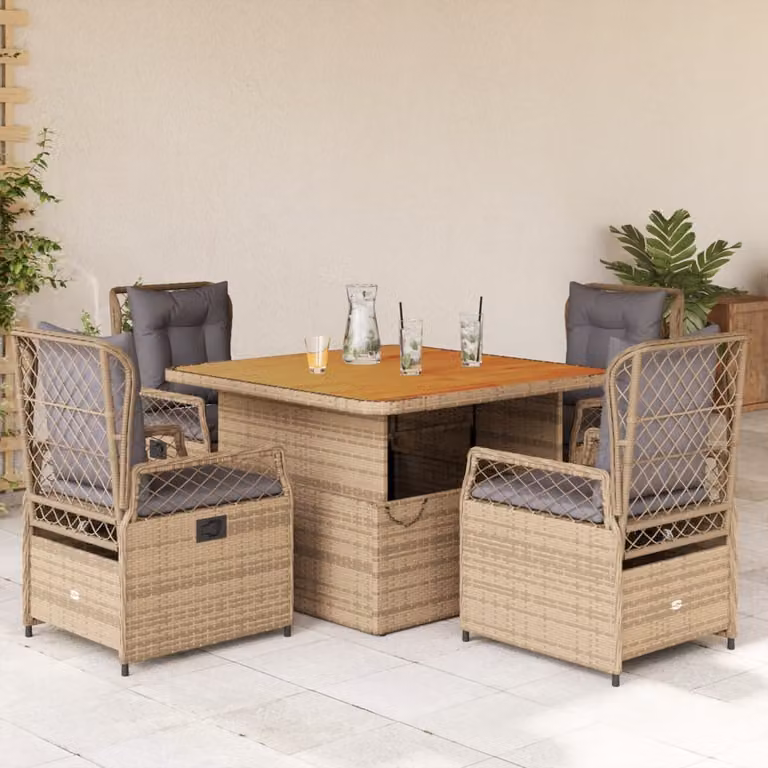 vidaXL Set da Pranzo da Giardino 5 pz in Polyrattan con Cuscini Beige e Legno di Acacia