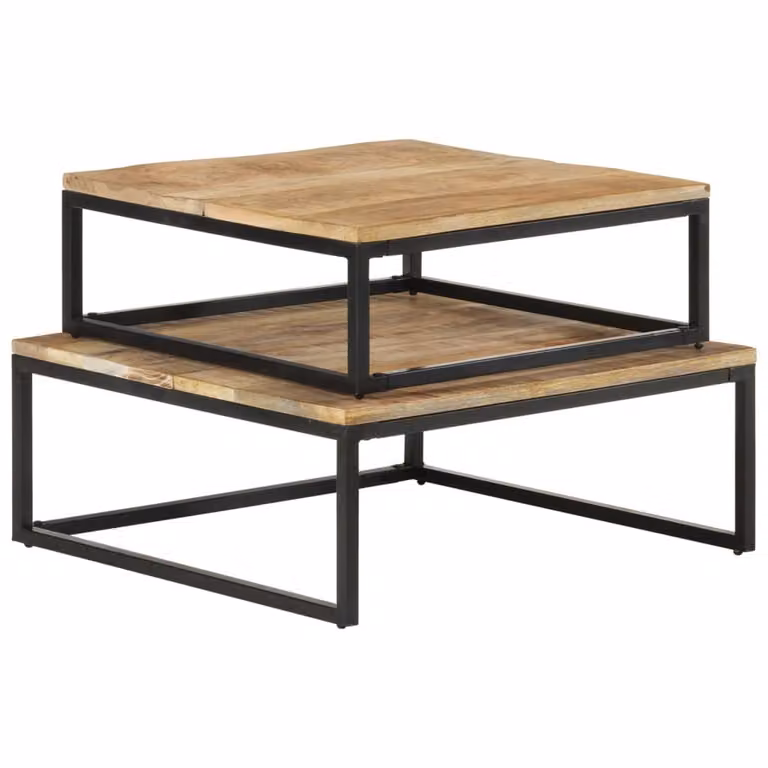 Tavolini da Salotto Impilabili 2 pz in Legno Massello di Mango