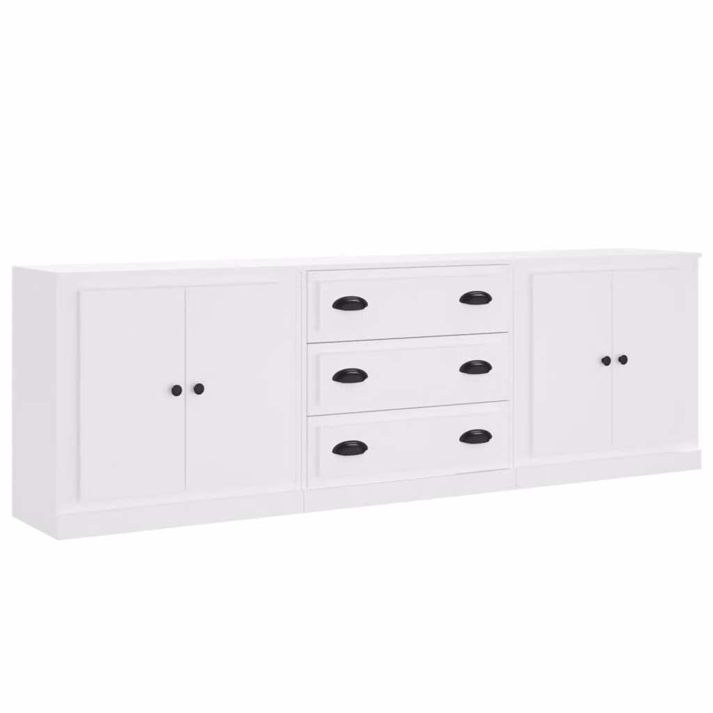 Credenze 3 pz Bianco in Legno Multistrato