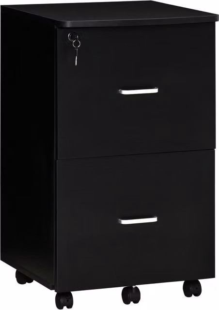 Cassettiera da ufficio moderna Aosom con 2 cassetti e 5 ruote in MDF nero L: 43 cm, P: 45 cm, H: 72 cm