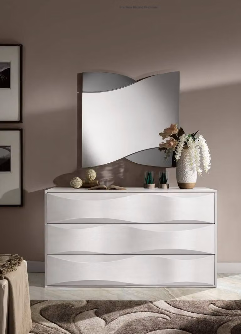 Luxus Set Kommode mit Spiegel Kommoden Konsole Garnitur Holz Modern Design Weiß