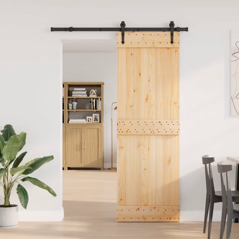 Porta scorrevole vidaXL NARVIK in legno e acciaio, colore Naturale e Nero, L: 152,5 cm, H: 210 cm
