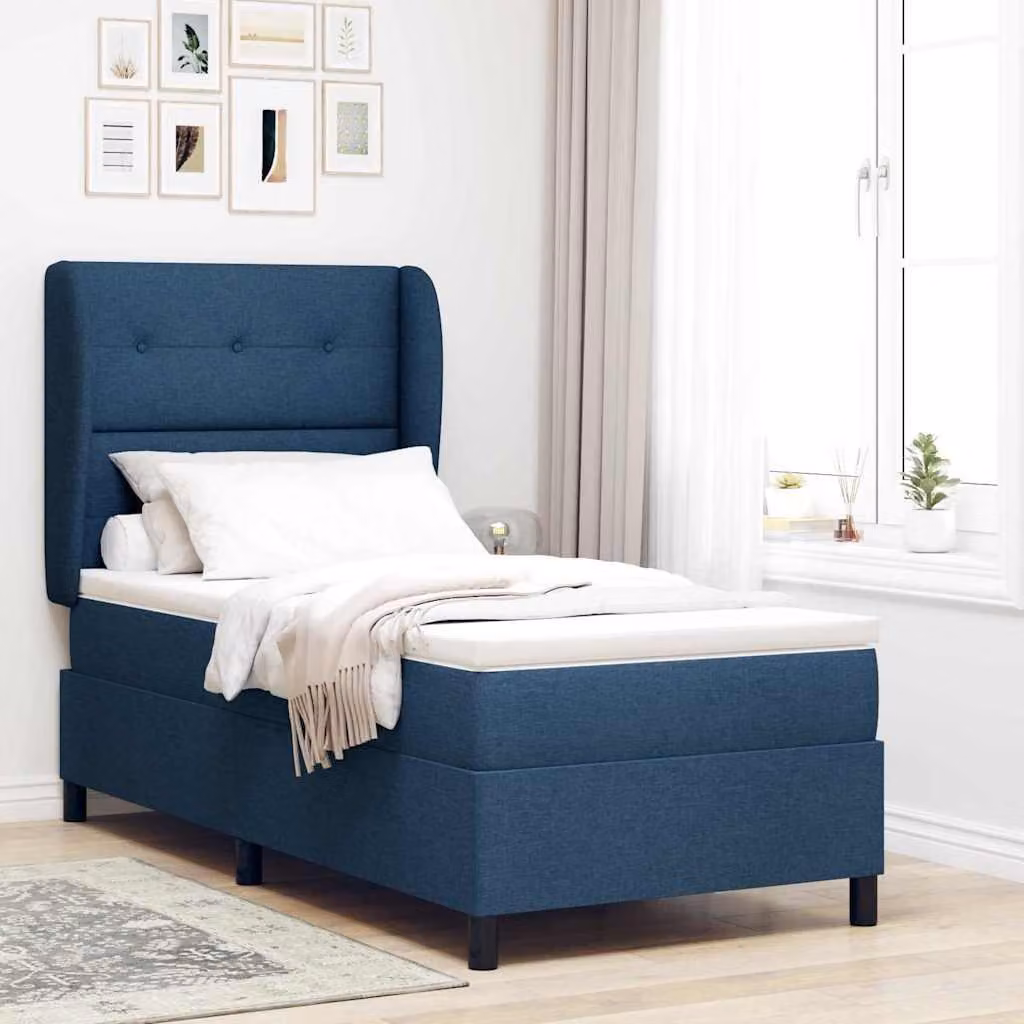 Maison Exclusive - Letto boxspring con testiera blu 100 x 200 cm in tessuto