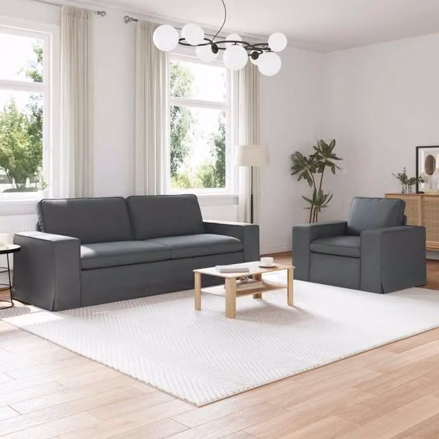 Set di 2 divani ad angolo vidaXL in tessuto grigio con struttura in metallo e coperture rimovibili per soggiorno o camera da letto
