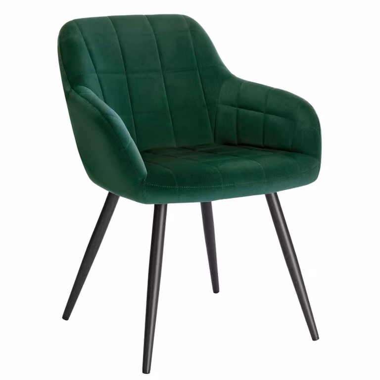 WOLTU Set di 1 sedia da pranzo Sedia da cucina Sedia imbottita Sedia da soggiorno Poltrona con bracciolo, seduta in velluto, gambe in metallo, verde scuro