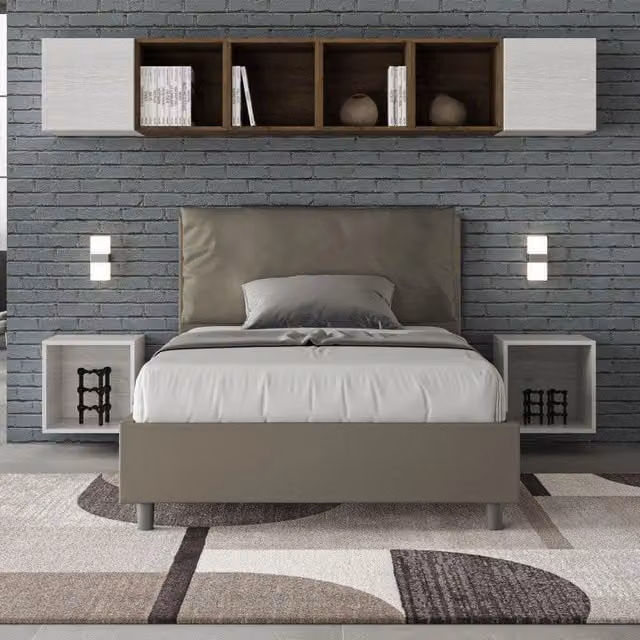 Letto imbottito Ityhome in similpelle beige L/P/H: 110 x 120 x 202 cm