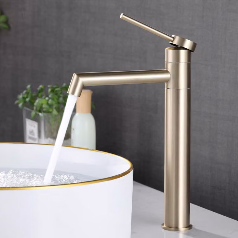 Miscelatore per lavabo, finitura oro spazzolato, rotazione a 360°, acciaio inossidabile