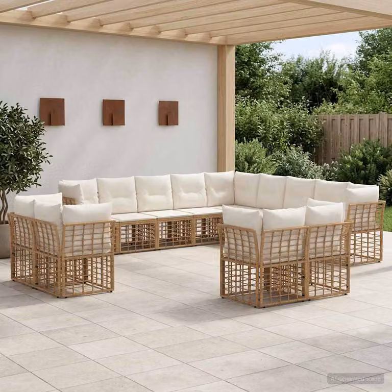 Set di divani da esterno a L vidaXL con cuscini in stile moderno, colore beige e bianco, struttura in metallo resistente alle intemperie per giardino e terrazza