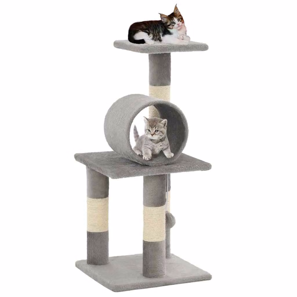 Albero per gatti vidaXL con tiragraffi in sisal e giocattoli integrati, Grigio, H 65 x L 30 x P 30 cm