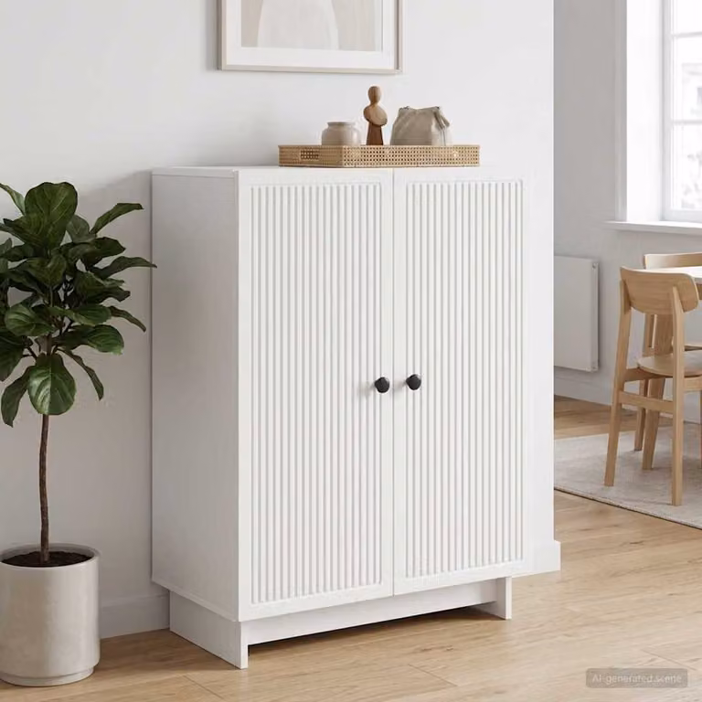 Credenza vidaXL in legno ingegnerizzato e metallo, Bianco opaco, L: 66 cm, P: 34,5 cm, H: 90 cm