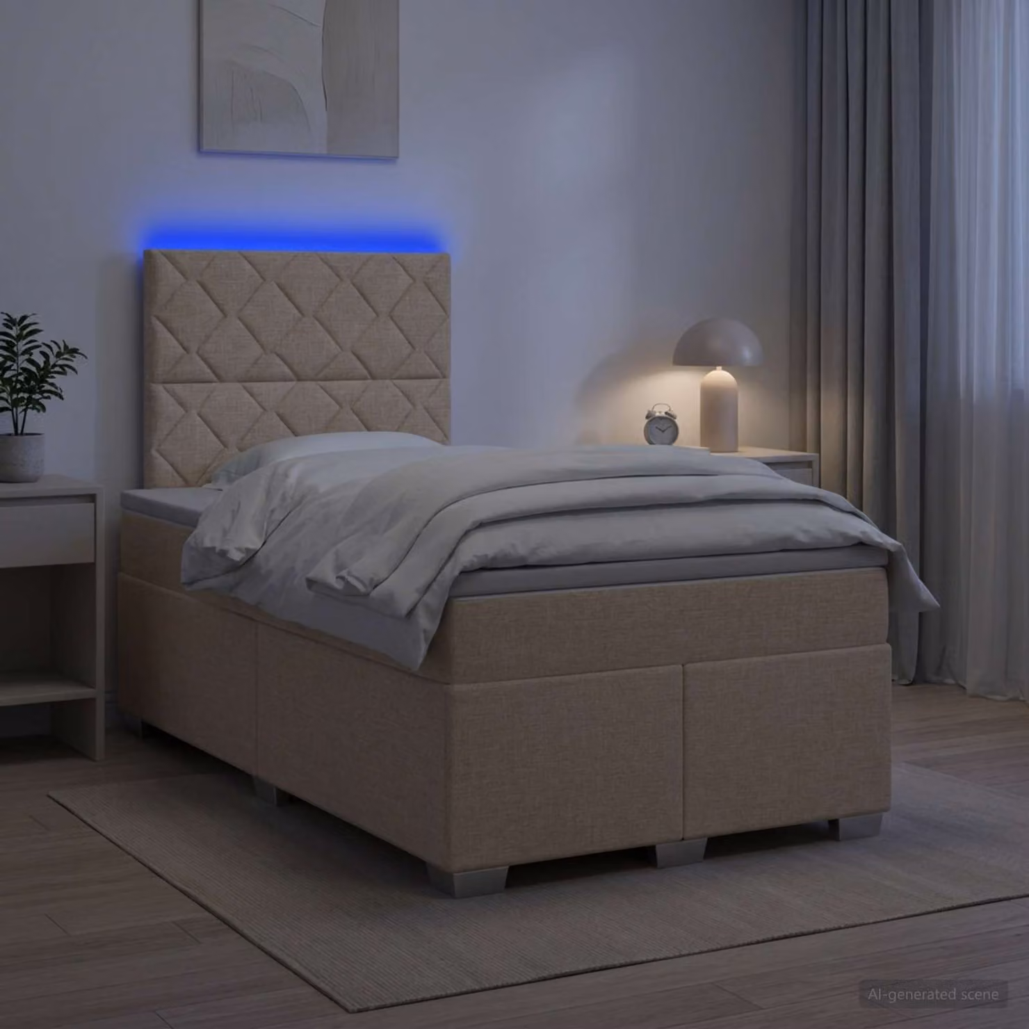 vidaXL Letto box spring con materasso in tessuto beige e bianco, con illuminazione sottostante e porta di ricarica USB, L/P: 120 x 200 cm