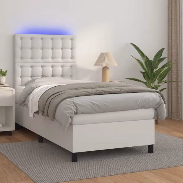 Giroletto Molle con Materasso e LED-Struttura Letto Bianco 80x200 cm Similpelle 677277